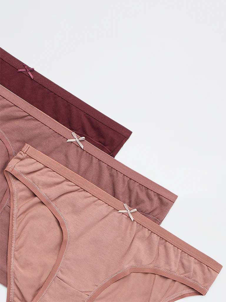 Wunderlove Burgundy Cotton-Blend Bikini Briefs - Pack of 3 - Image 6