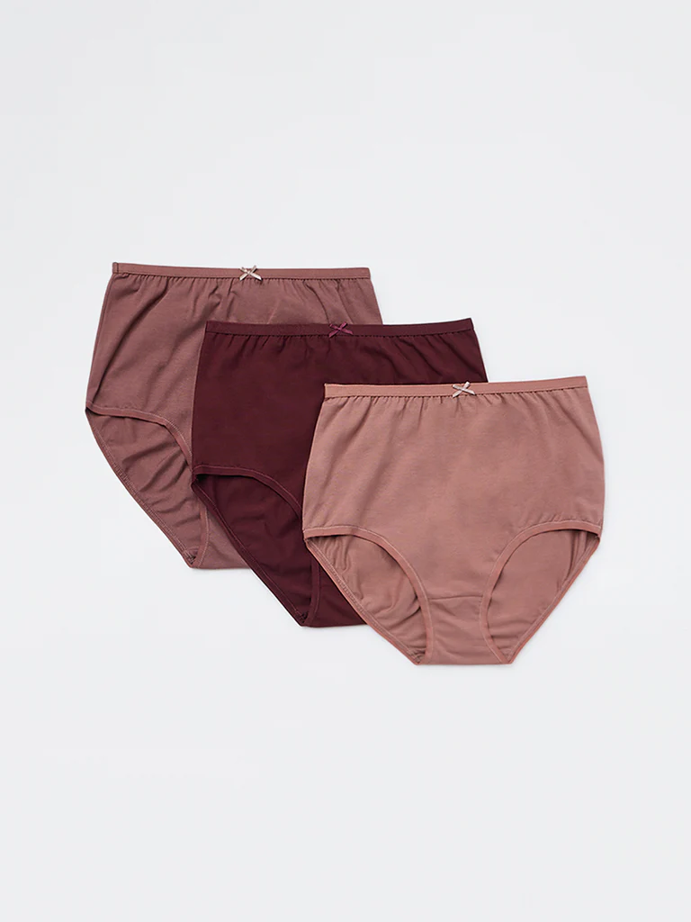 Wunderlove Burgundy Cotton-Blend Full Briefs - Pack of 3 - Image 2