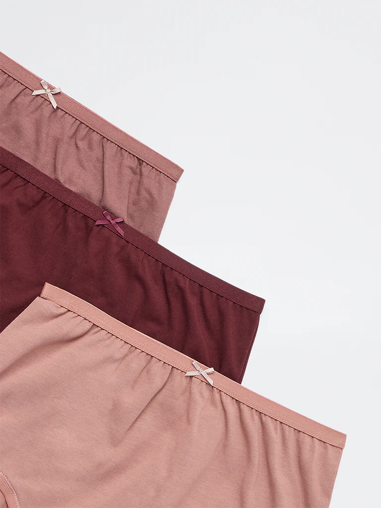 Wunderlove Burgundy Cotton-Blend Full Briefs - Pack of 3 - Image 6