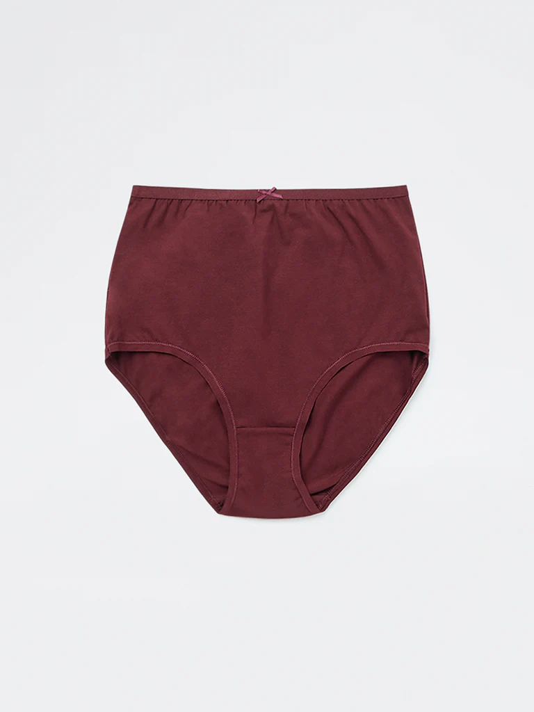 Wunderlove Burgundy Cotton-Blend Full Briefs - Pack of 3 - Image 8