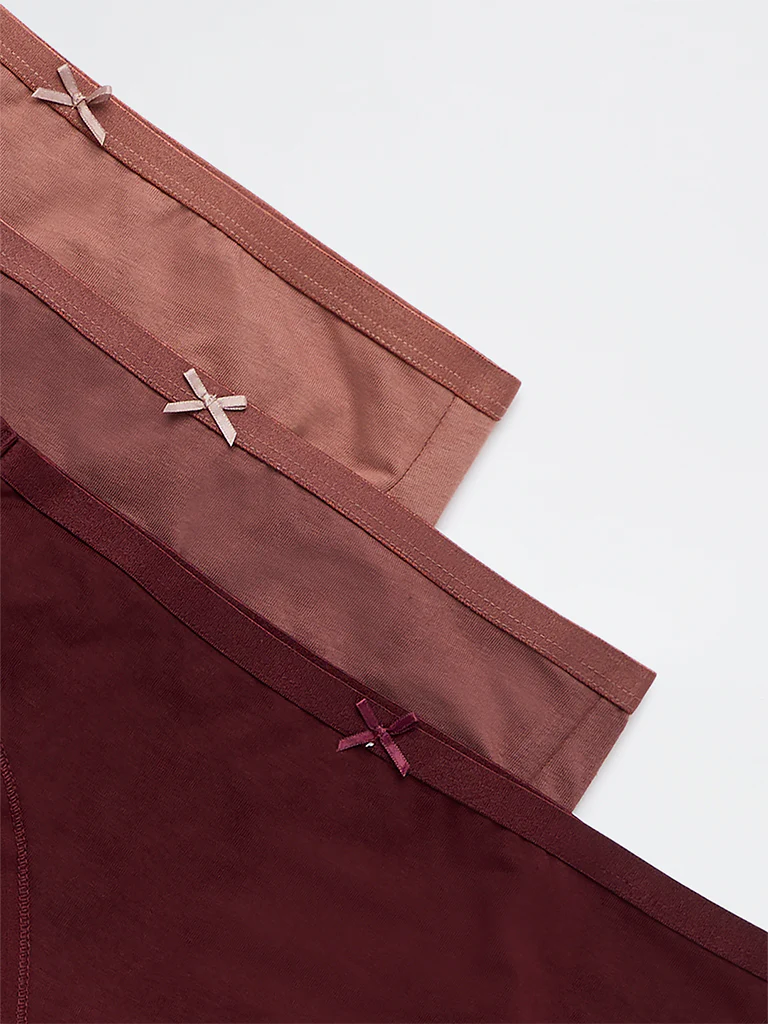 Wunderlove Burgundy Cotton-Blend Hi-Leg Briefs - Pack of 3 - Image 6