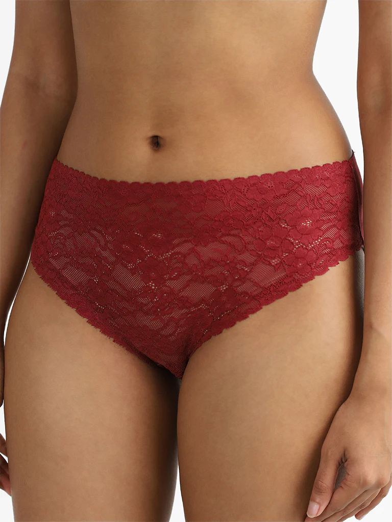 Wunderlove Burgundy Lace Briefs - Image 3