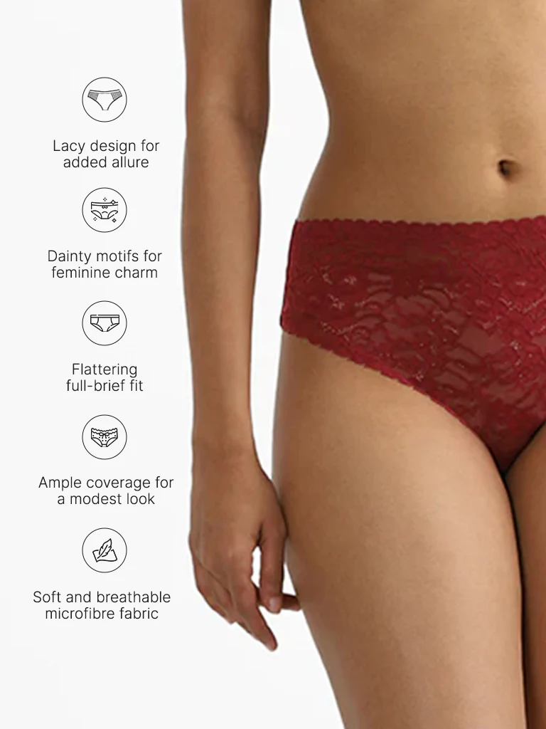 Wunderlove Burgundy Lace Briefs - Image 4