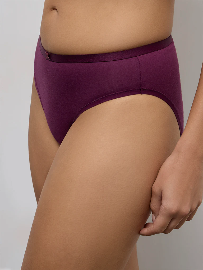 Wunderlove Burgundy Printed Hi-Leg Cotton-Blend Briefs - Pack of 3 - Image 3