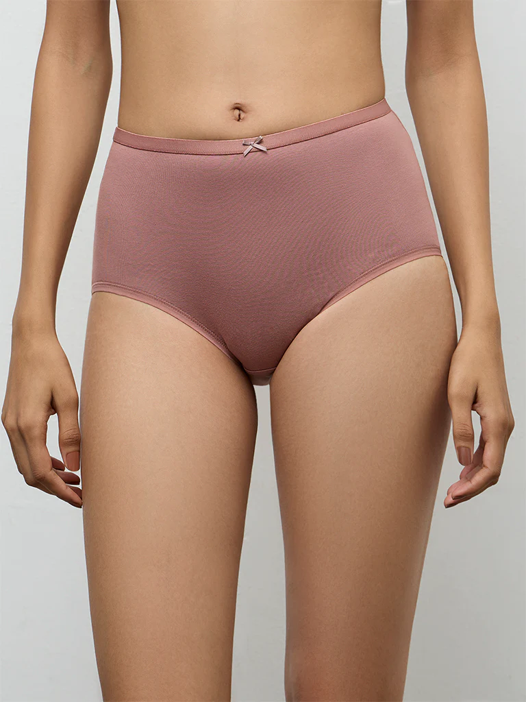 Wunderlove Burgundy Solid Cotton-Blend High-Rise Briefs Pack of 3 - Image 2