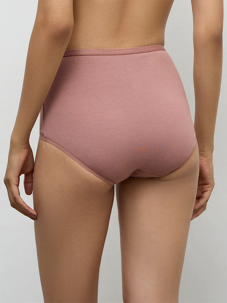 Wunderlove Burgundy Solid Cotton-Blend High-Rise Briefs Pack of 3 - Image 4