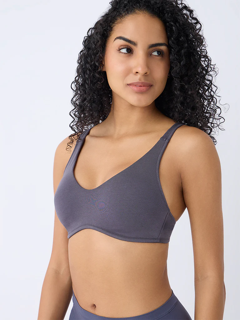 Wunderlove Charcoal Padded Cotton-Blend Bra - Image 2