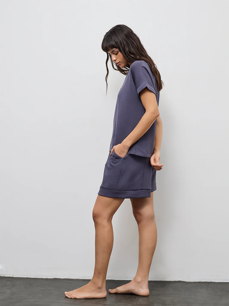 Wunderlove Charcoal Solid V-Neck Top - Image 2