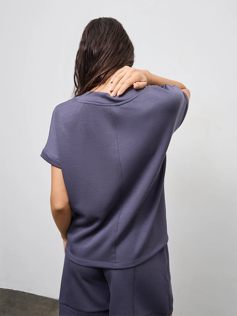 Wunderlove Charcoal Solid V-Neck Top - Image 4