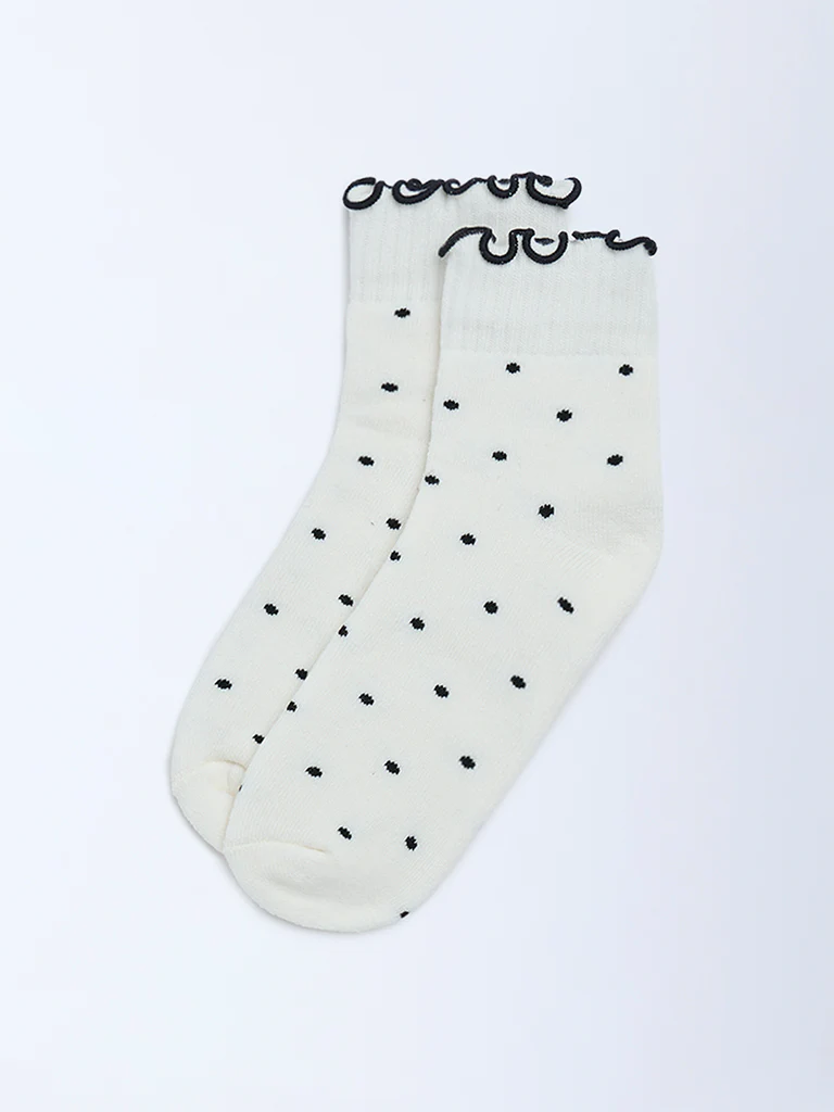 Wunderlove Cream Polka Dot Cotton-Blend Socks - Image 2