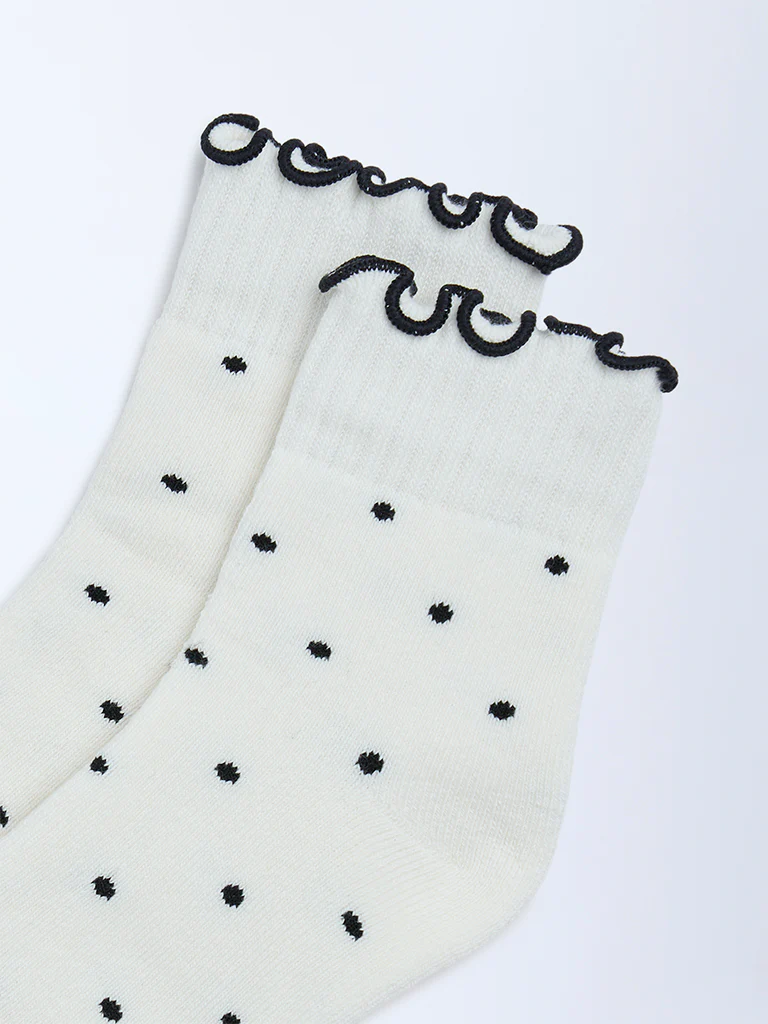 Wunderlove Cream Polka Dot Cotton-Blend Socks - Image 3