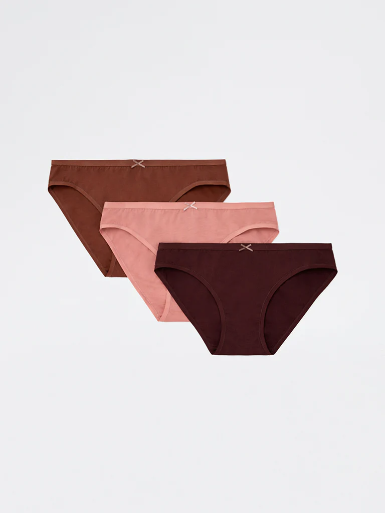 Wunderlove Dark Brown Bikini Cotton-Blend Briefs - Pack of 3 - Image 2