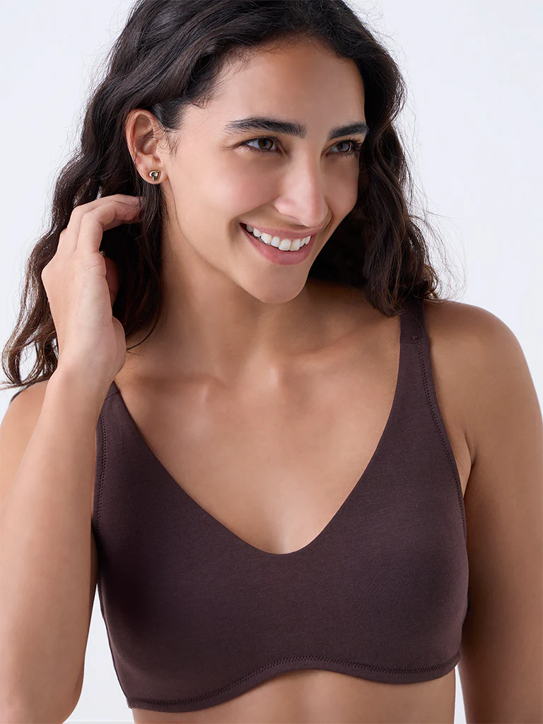 Wunderlove Dark Brown Cotton-Blend Bra - Image 3