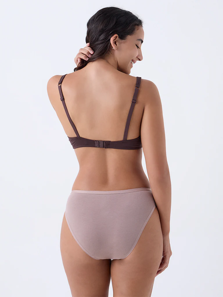Wunderlove Dark Brown Cotton-Blend Bra - Image 4