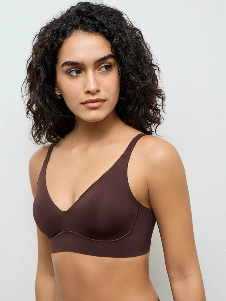 Wunderlove Dark Brown Cotton-Blend Fygure Shaping Bra - Image 3