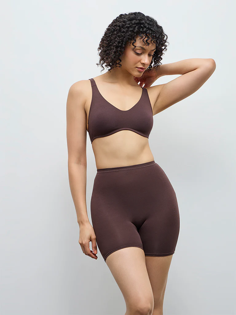 Wunderlove Dark Brown Cotton-Blend Padded Bra