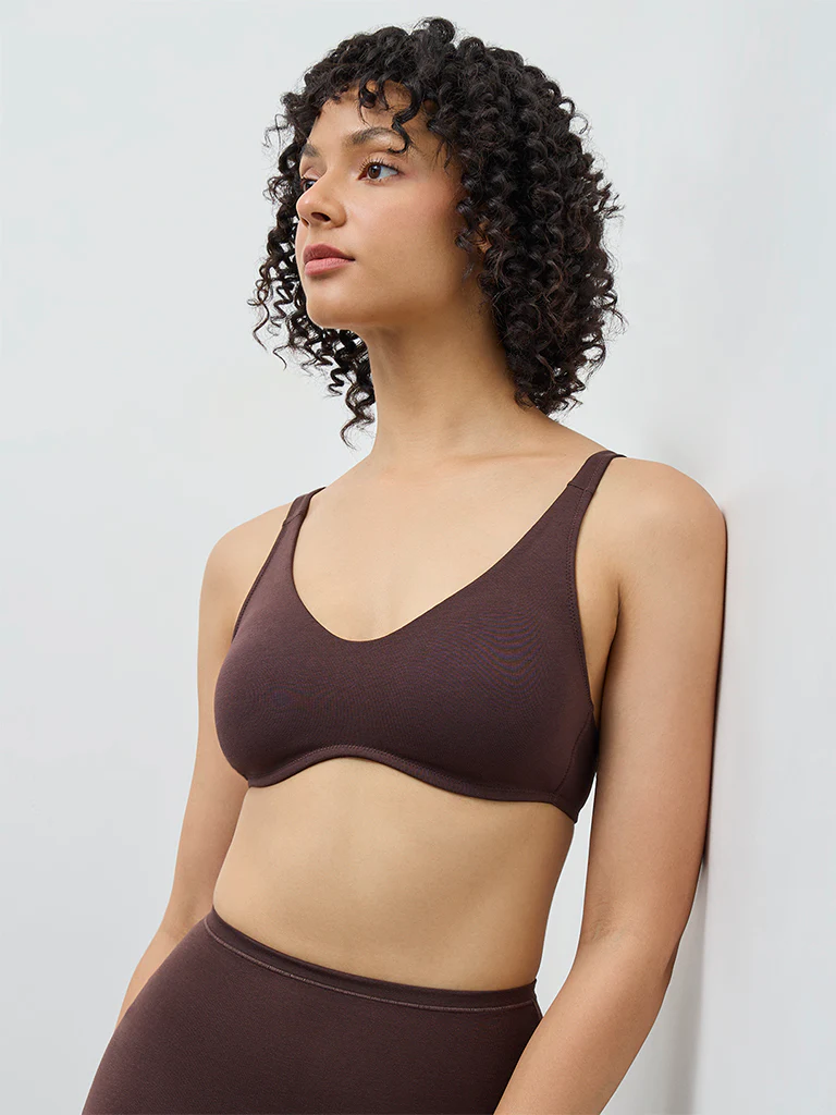 Wunderlove Dark Brown Cotton-Blend Padded Bra - Image 2