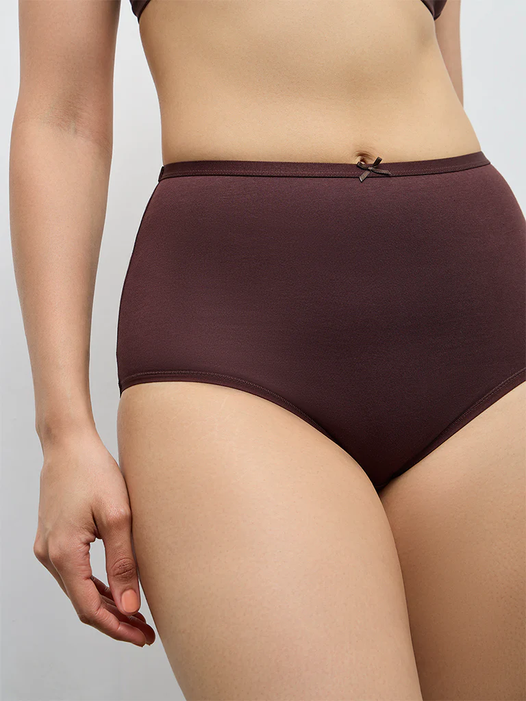 Wunderlove Dark Brown Full Cotton-Blend Briefs - Pack of 3 - Image 4