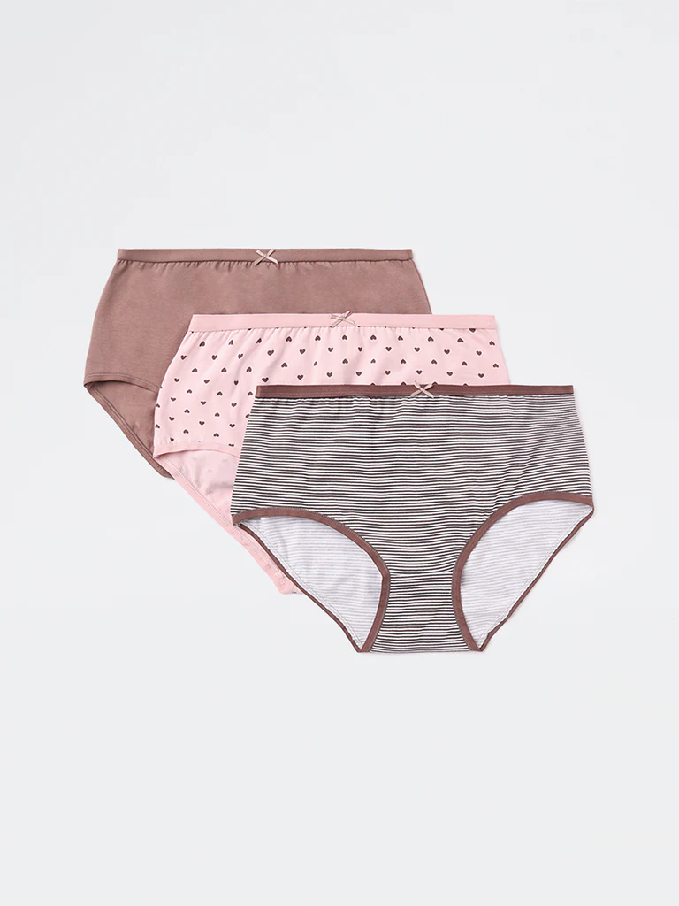Wunderlove Dark Brown Hi-Rise Cotton-Blend Briefs - Pack of 3 - Image 2