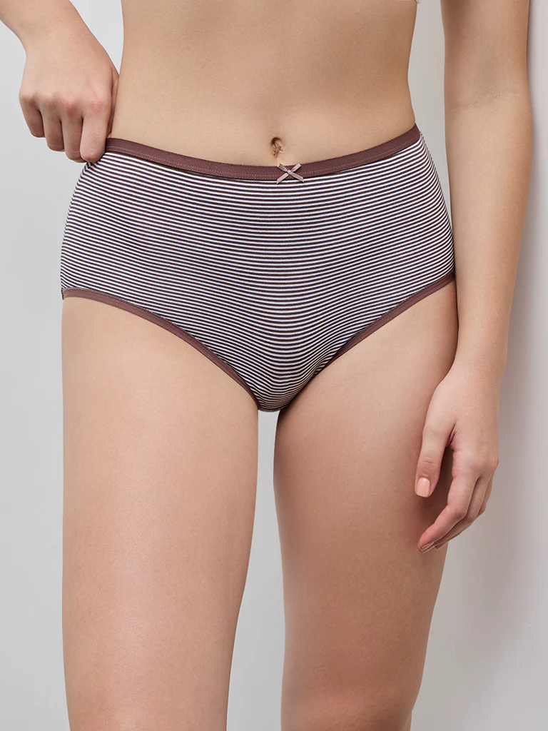 Wunderlove Dark Brown Hi-Rise Cotton-Blend Briefs - Pack of 3 - Image 3