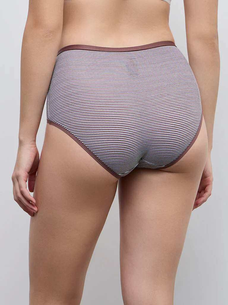 Wunderlove Dark Brown Hi-Rise Cotton-Blend Briefs - Pack of 3 - Image 5