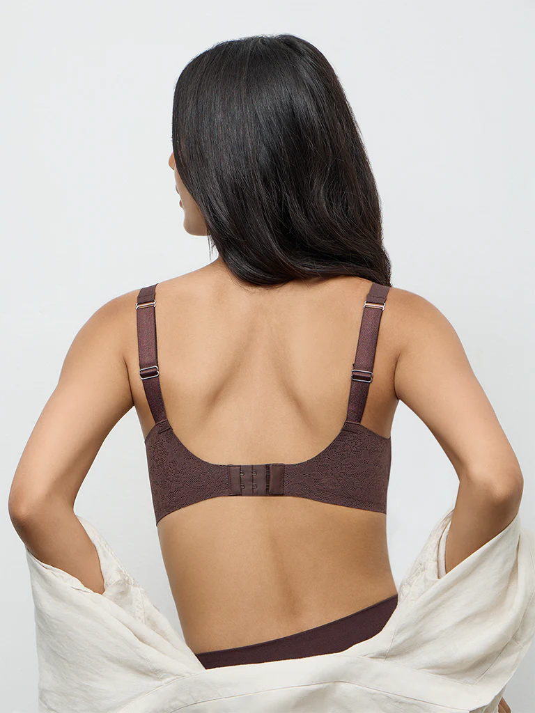Wunderlove Dark Brown Lace Detailed Invisible Padded Bra - Image 4