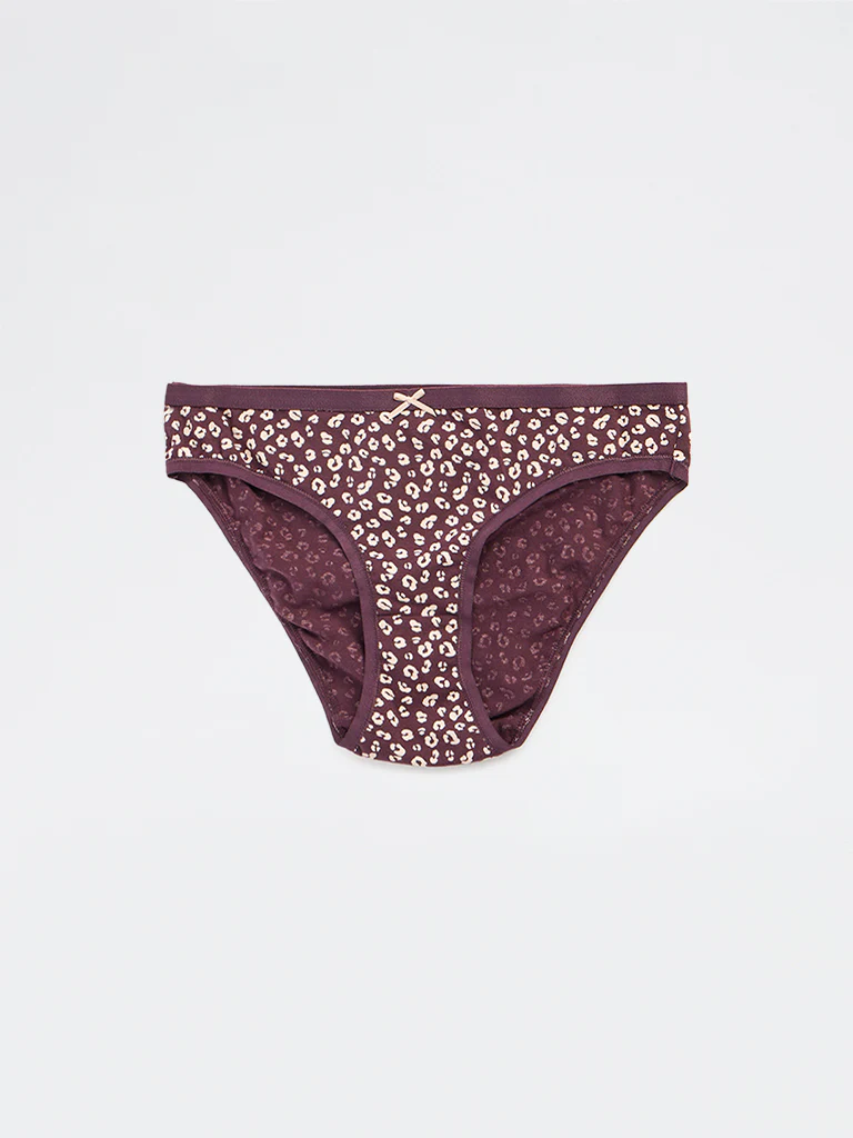 Wunderlove Dark Brown Printed Cotton-Blend Bikini Briefs - Pack of 3 - Image 7