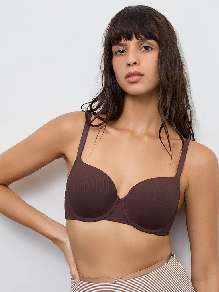 Wunderlove Dark Brown Ribbed Padded Bra - Image 2