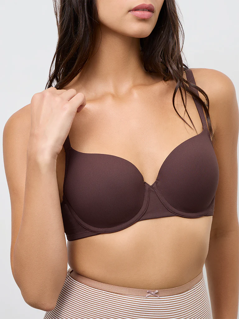 Wunderlove Dark Brown Ribbed Padded Bra - Image 3
