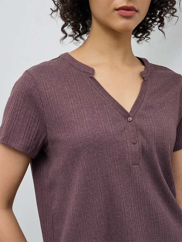 Wunderlove Dark Mauve Self-Striped Top - Image 3
