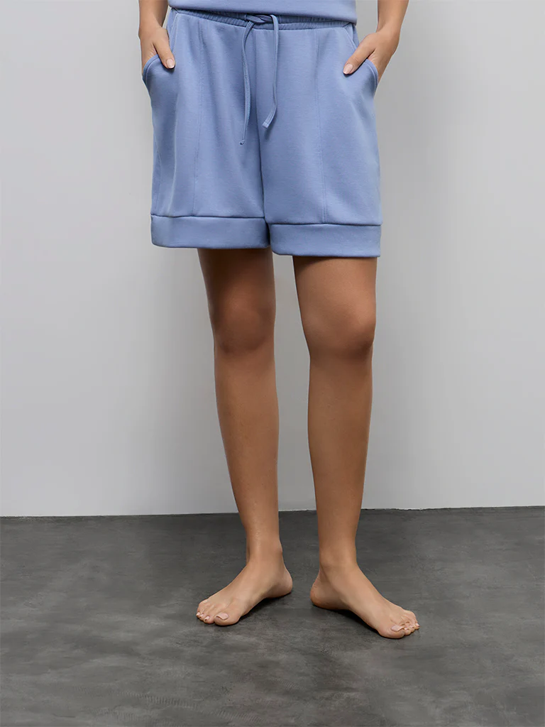 Wunderlove Dusty Blue Solid High-Rise Shorts - Image 2