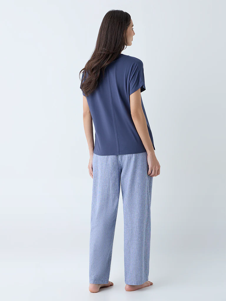 Wunderlove Dusty Blue Striped High-Rise Pants - Image 4