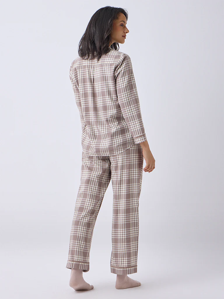 Wunderlove Dusty Brown Cotton-Blend Shirt and Pyjamas Set - Image 4
