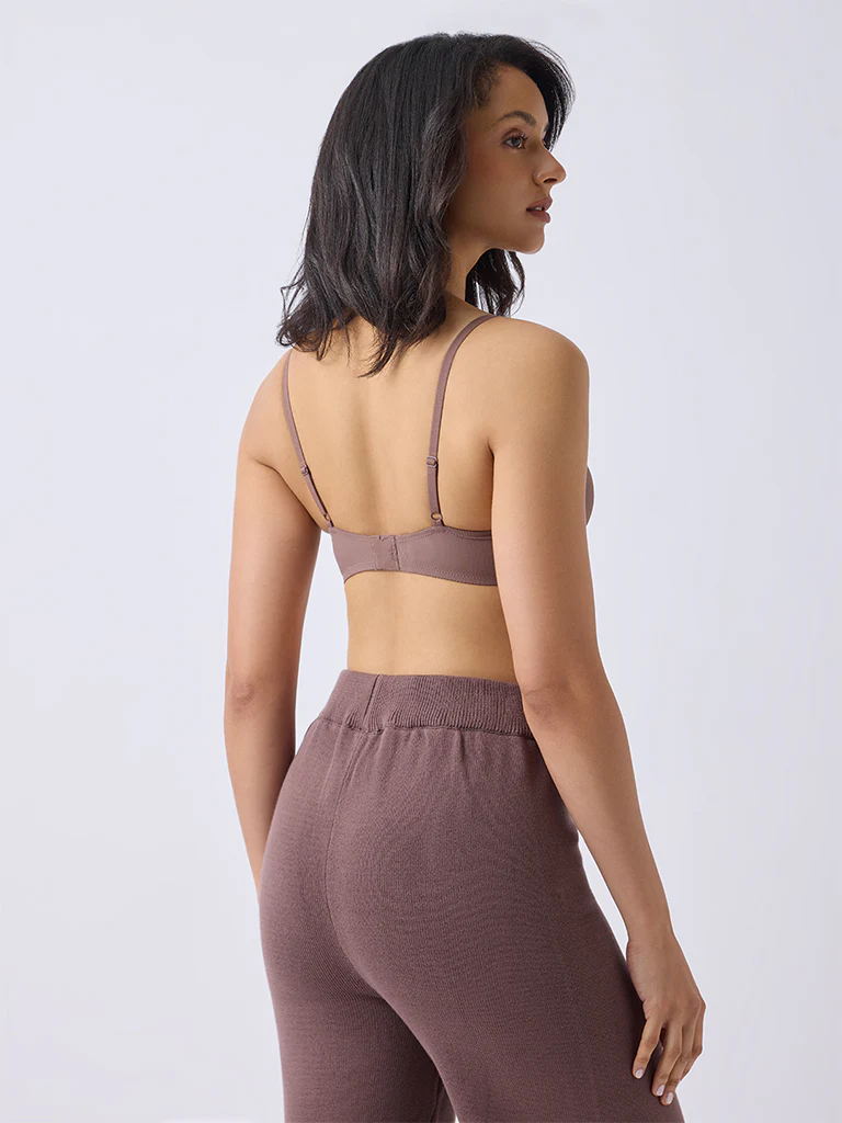 Wunderlove Dusty Brown Ribbed Padded Bra - Image 4