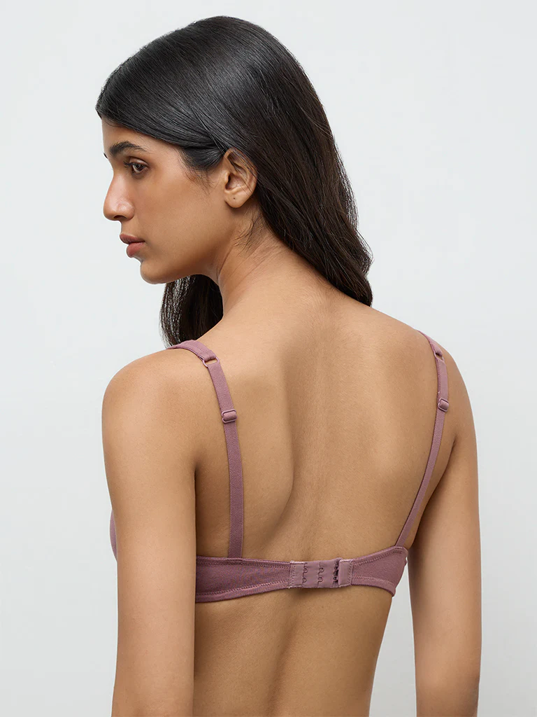 Wunderlove Dusty Mauve Padded Cotton-Blend Bra - Image 4