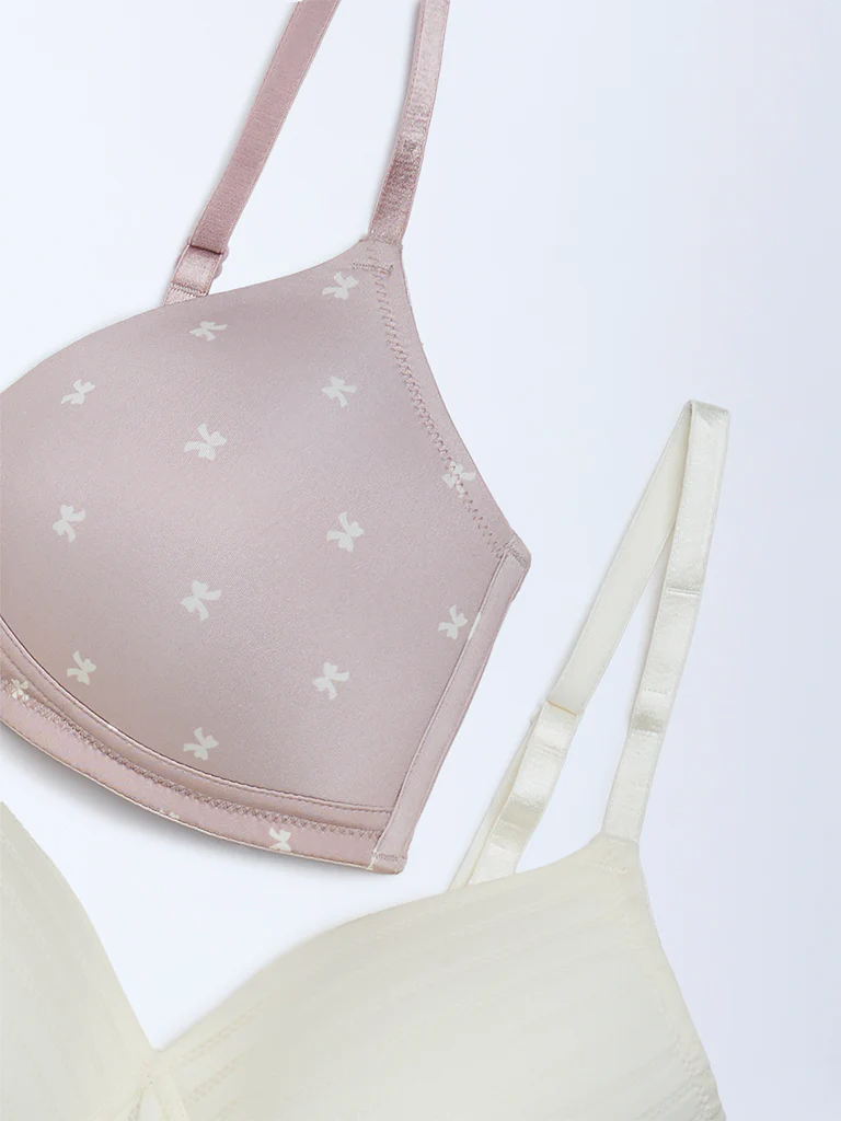 Wunderlove Dusty Pink Bow-Printed Padded Bra - Pack of 2 - Image 6