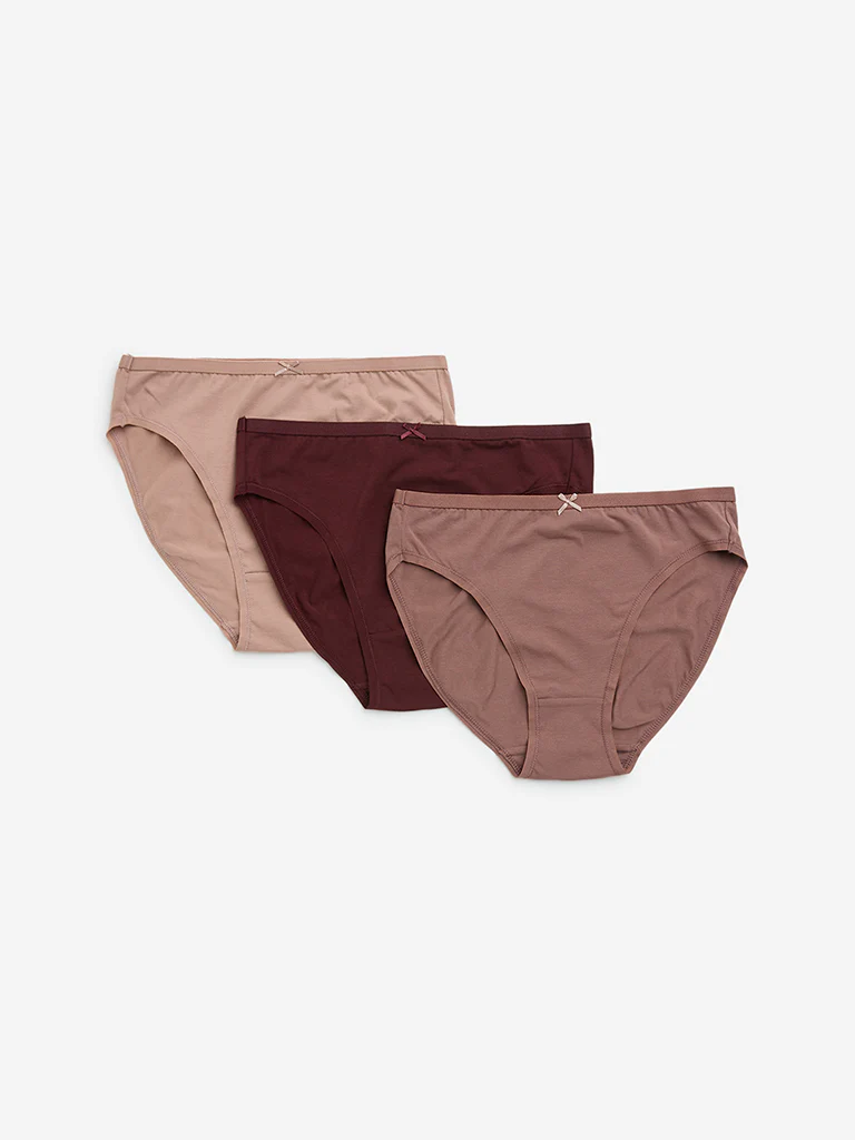 Wunderlove Dusty Pink Cotton-Blend Briefs - Pack of 3 - Image 5