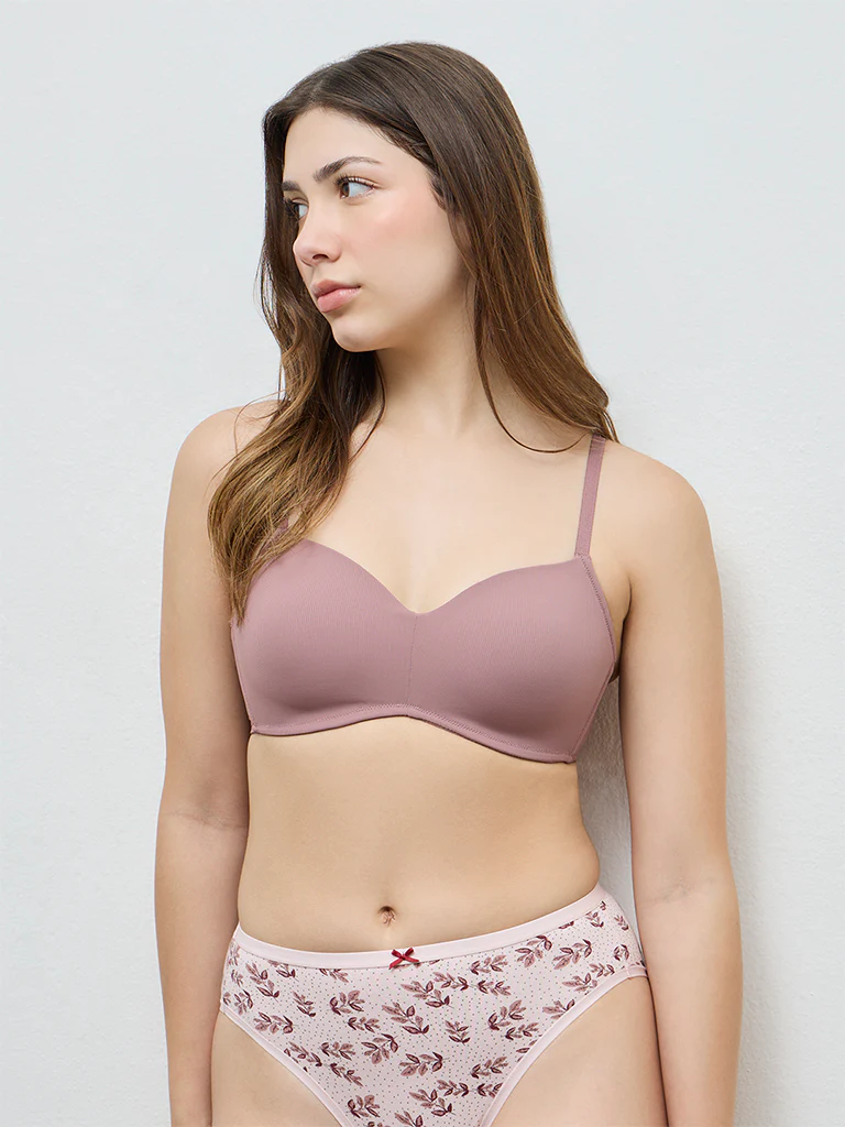 Wunderlove Dusty Pink Ribbed-Textured Padded Bra - Image 2