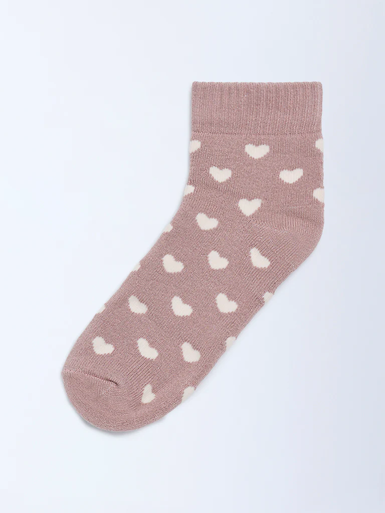 Wunderlove Dusty Rose Heart Printed Cotton-Blend Socks