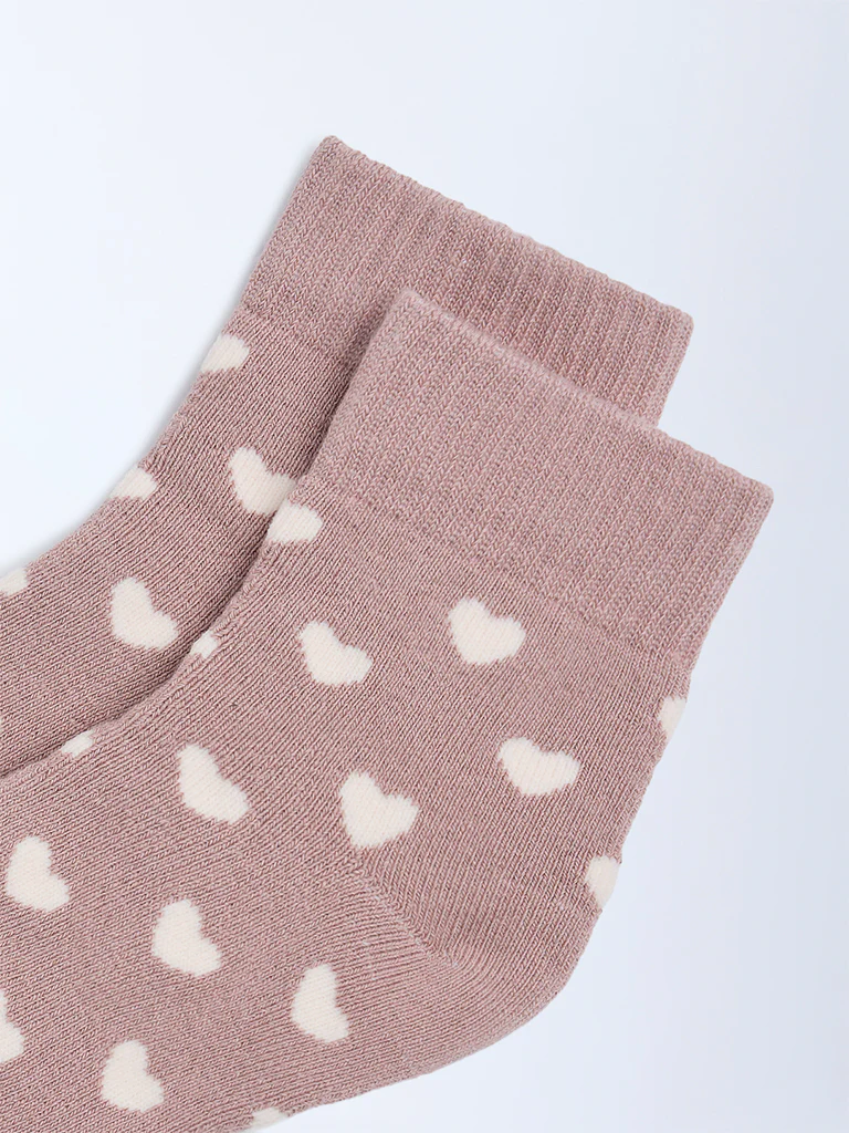 Wunderlove Dusty Rose Heart Printed Cotton-Blend Socks - Image 3