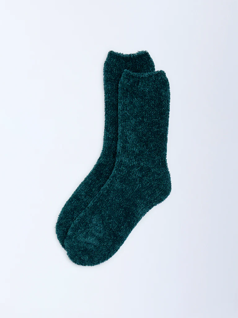 Wunderlove Emerald Green Chenille Fuzzy Socks - Image 2