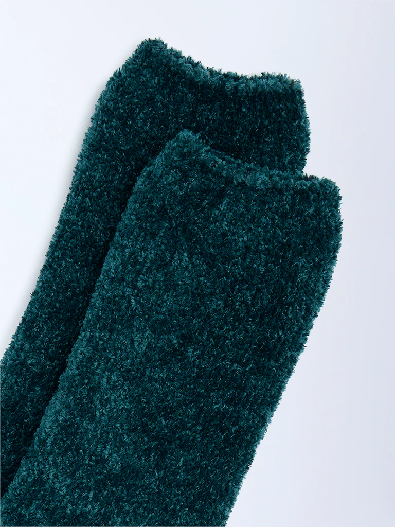 Wunderlove Emerald Green Chenille Fuzzy Socks - Image 3