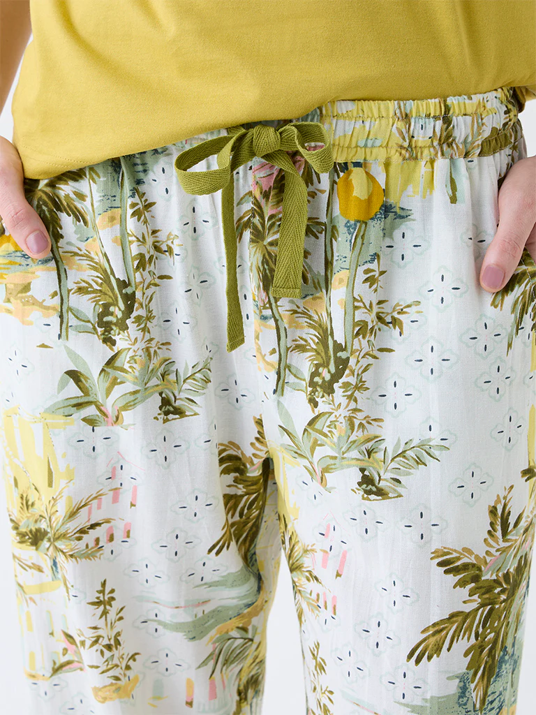 Wunderlove Green Botanical Design High-Rise Lounge Pants - Image 3