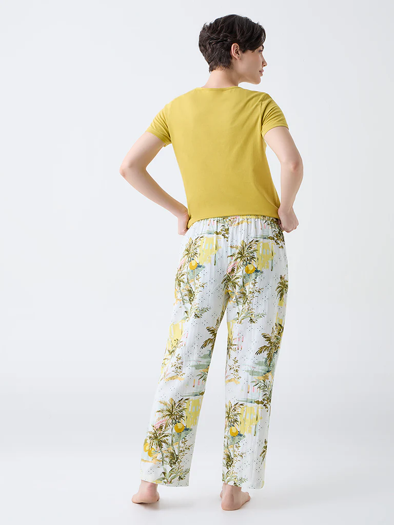 Wunderlove Green Botanical Design High-Rise Lounge Pants - Image 4