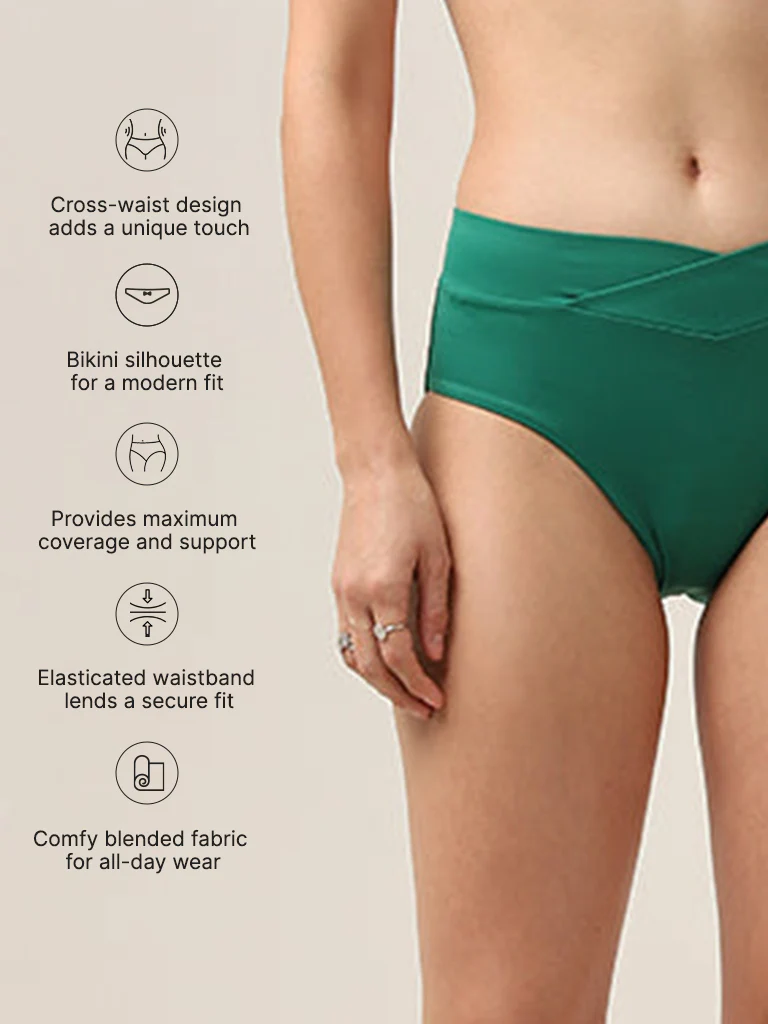 Wunderlove Green Cross-Waist Bikini Briefs - Image 3