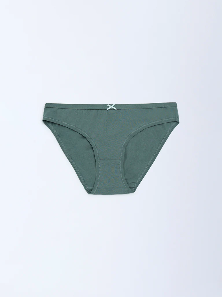 Wunderlove Green Floral Cotton-Blend Bikini Briefs - Pack of 3 - Image 6