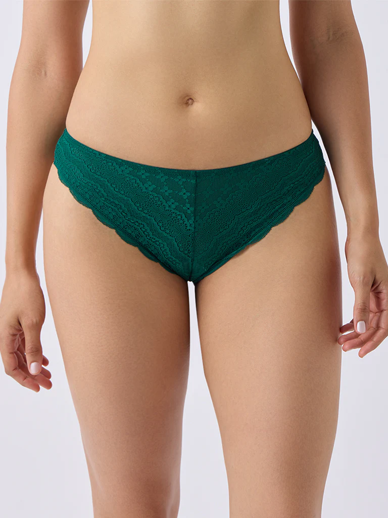 Wunderlove Green Lace-Design Brazilian Briefs - Image 2