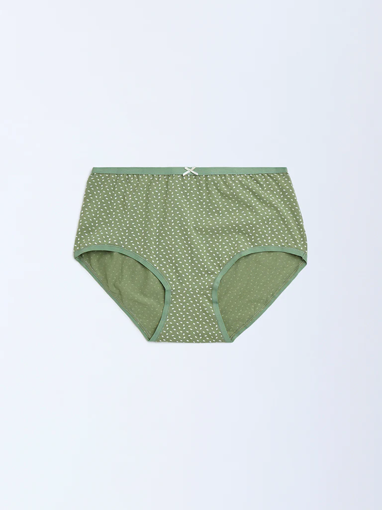 Wunderlove Green Printed Cotton-Blend Briefs - Pack of 3 - Image 4