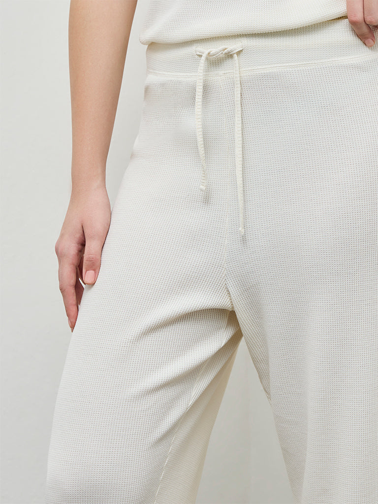 Wunderlove Ivory Waffle-Textured High-Rise Pants - Image 3