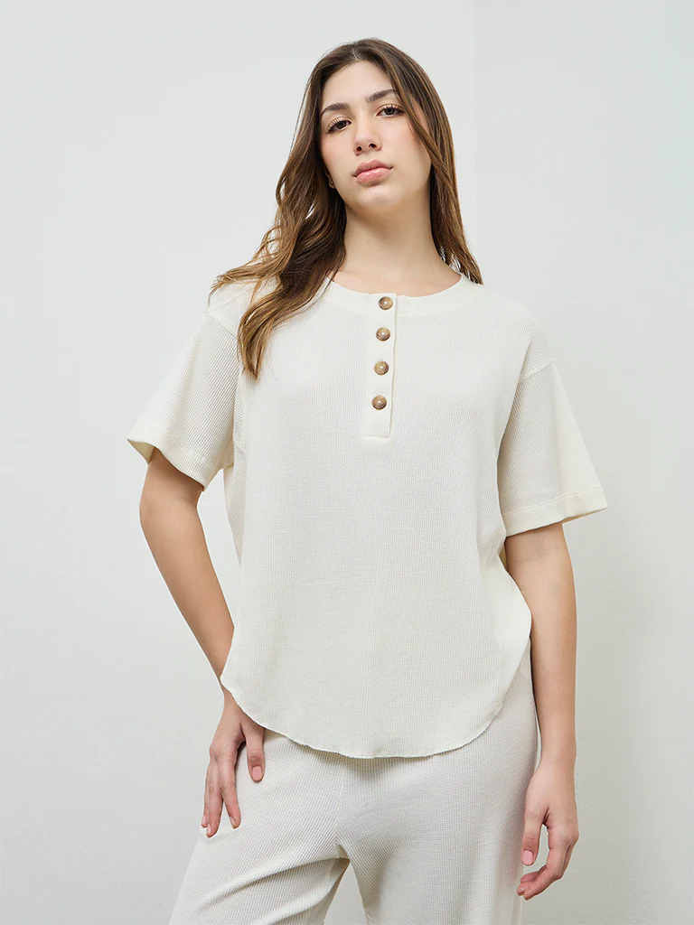 Wunderlove Ivory Waffle-Textured Top